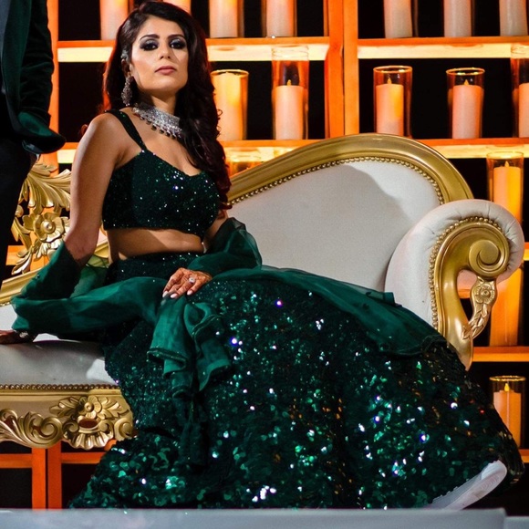 Sunaina Khera Emerald Green Lehenga Size Small - Picture 4 of 13